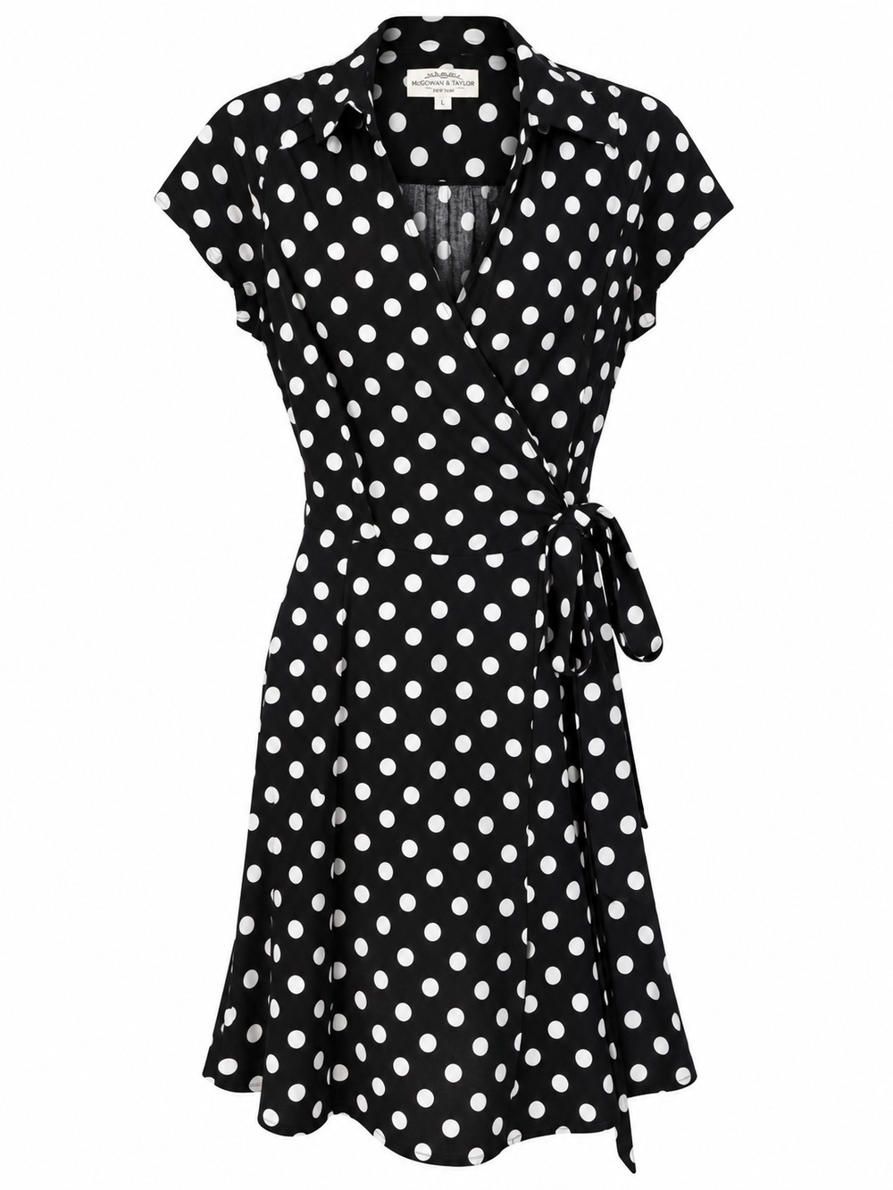 Polka Dot Wrap Midi Dress in Black & White by Maggy London